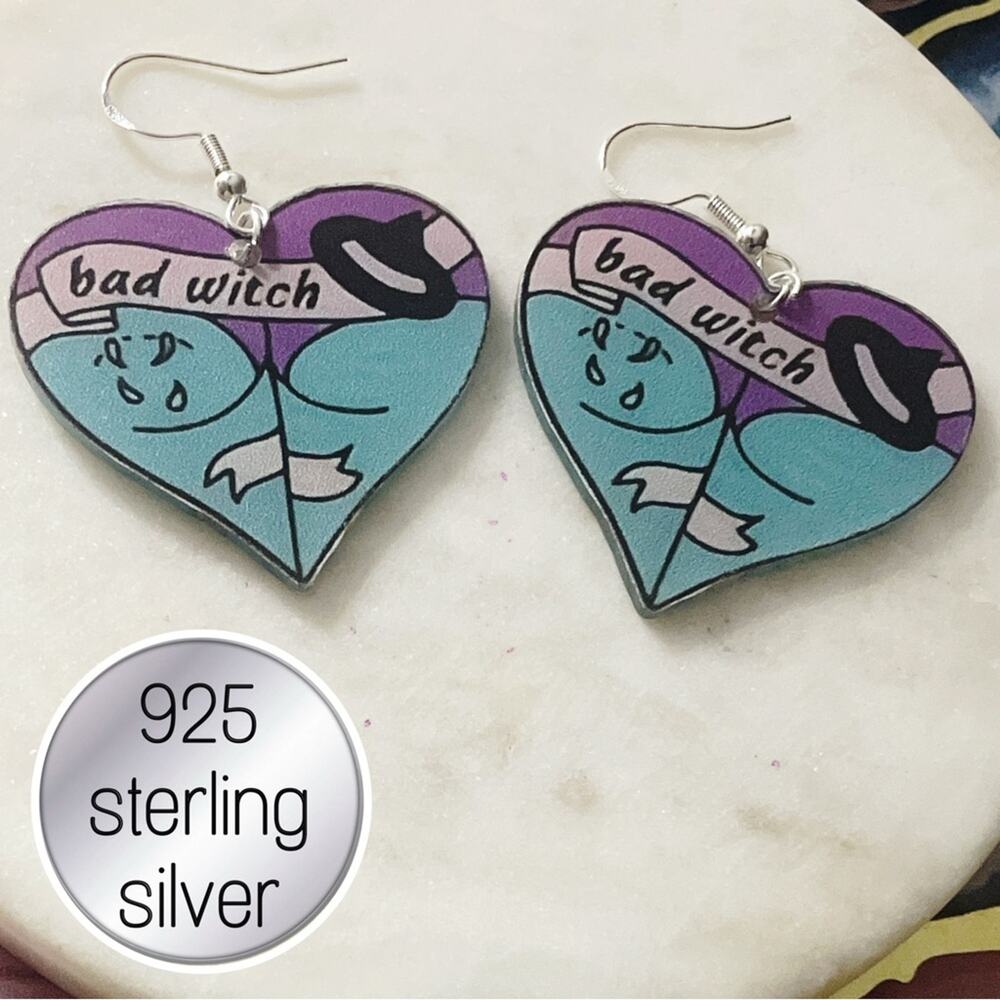Bad Witch butt Heart Earrings 925 sterling silver
